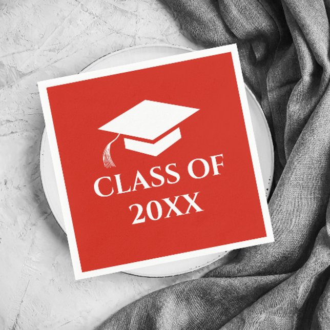 Simple Red Class of Graduation Year Napkin (Simple Red Graduation Class Graduation Party Napkins.)
