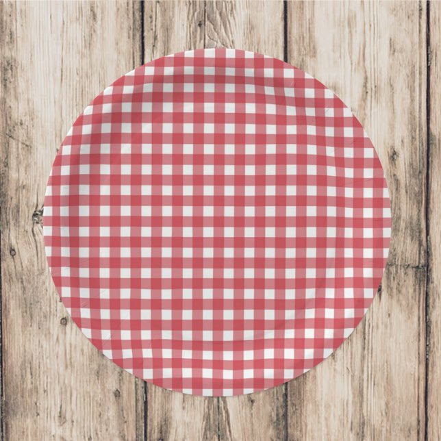 Simple Red Country Gingham Pattern Party Paper Plate (Creator Uploaded)