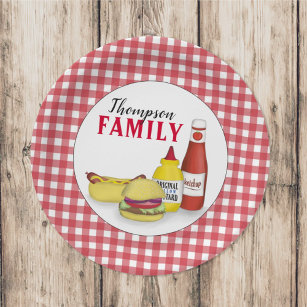 Simple Red Country Hamburger Hotdog Cute Party Paper Plate