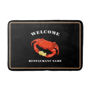Simple Red crab corn seafood Restaurant logo name Bath Mat
