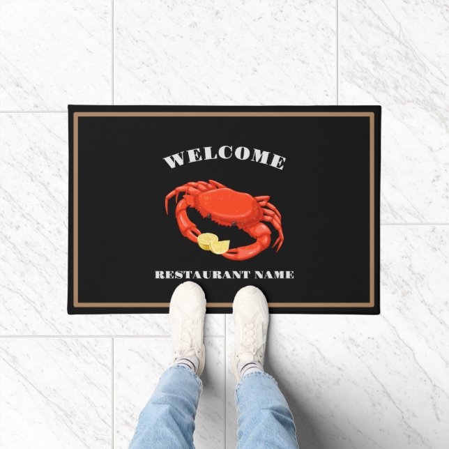 Simple Red crab corn seafood Restaurant logo name Doormat (Indoor)