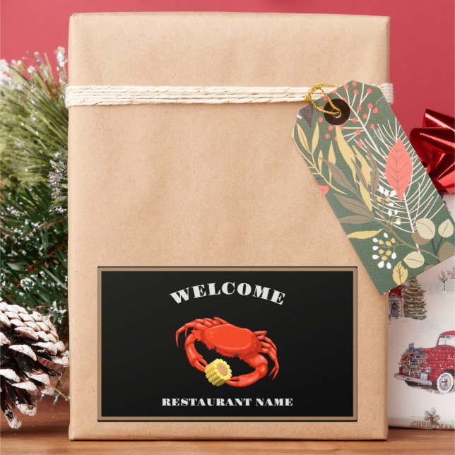 Simple Red crab corn seafood Restaurant logo name Rectangular Sticker (Holiday)