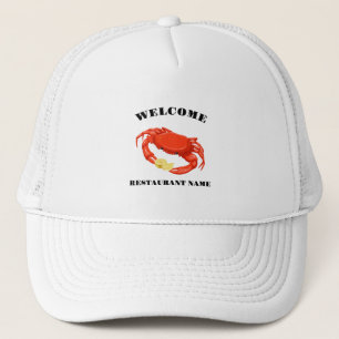 Simple Red crab corn seafood Restaurant logo name Trucker Hat