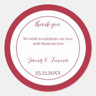Simple Red Custom Wedding Classic Round Sticker