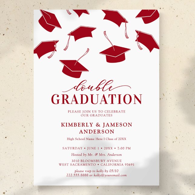 Simple Red Double Graduation Party Invitations (Creator Uploaded)
