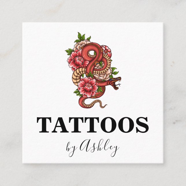 Simple Red Dragon Tattoo Artist Salon Social Media Square Business Card (Front)