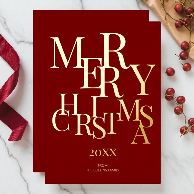 Simple Red Elegant Minimalist Merry Christmas Gold Foil Holiday Card (Simple Red Elegant Minimalist Merry Christmas Gold Foil Holiday Card)