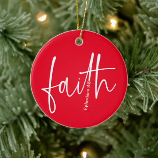 Simple Red Faith Bible Verse Calligraphy Text Ceramic Ornament