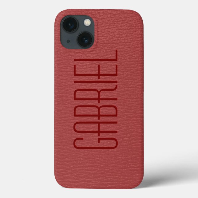 Simple Red Faux Leather Look Monogram Case-Mate iPhone Case (Back)