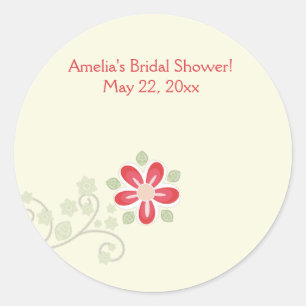 Simple Red Flower with Vine Round Favour Sticker