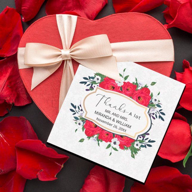 Simple Red Flowers Thank You Card (#valentine #valentin`sday #love #redflowers #redfloral #deepred #motherday #mom #mother #watercolor)
