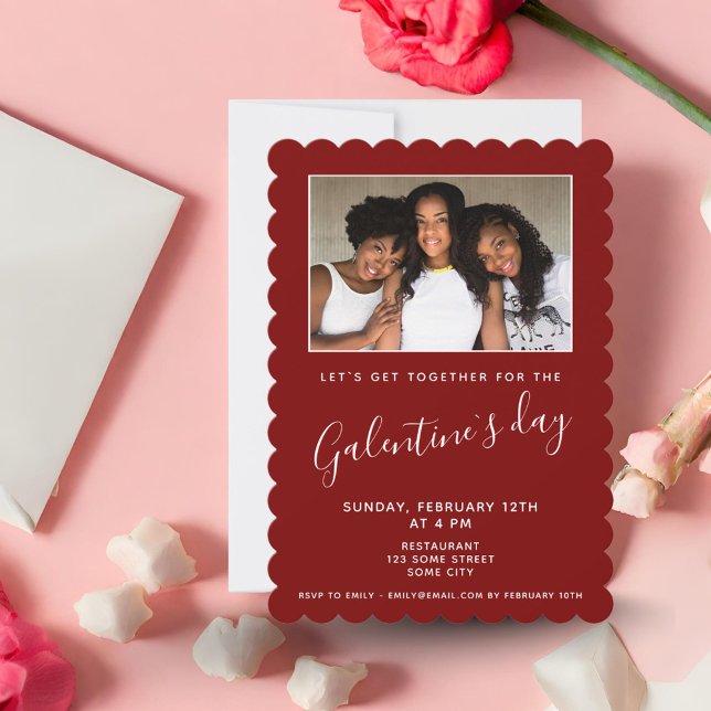 Simple Red Galentine`s Day Friend Photo Invitation (Creator Uploaded)