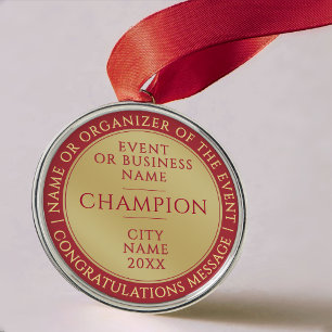 Simple Red Gold Champion Medal Business Award Metal Ornament