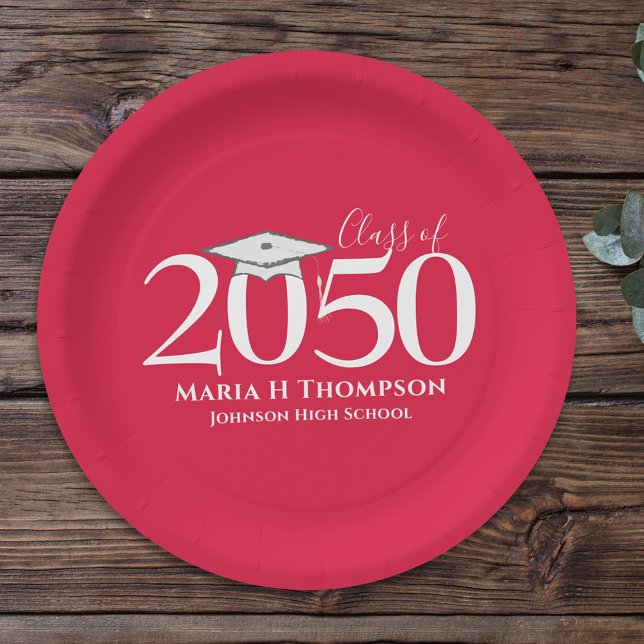 Simple Red Graduation Personalised Paper Plate (Creator Uploaded)