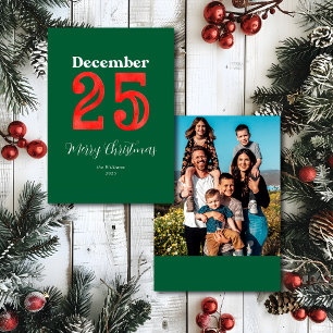 Simple Red Green Merry Christmas Family Photo Holiday Card