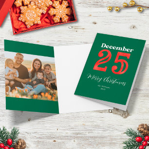 Simple Red Green Merry Christmas Family Photo Holiday Card
