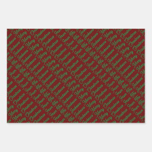 Simple Red Green Merry Christmas From Family Name Wrapping Paper Sheet