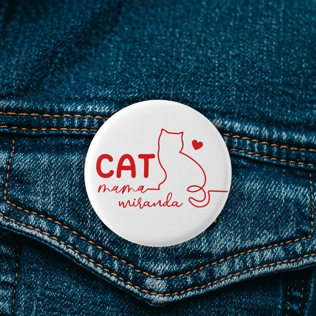Simple Red Heart Cat Mom Mothers Day 3 Cm Round Badge (Creator Uploaded)