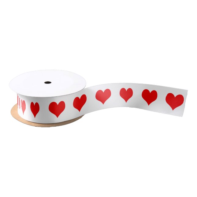 Simple Red Heart Design Satin Ribbon (Spool)