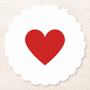 Simple Red Heart Scalloped Modern Love Minimal Paper Coaster