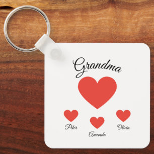 Simple Red Hearts Grandma Grandkids Key Ring