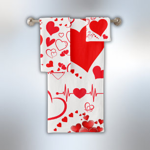 Simple Red Hearts Romantic Love On White Bath Towel Set