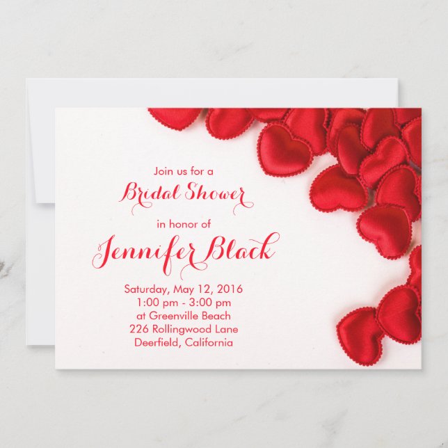 Simple Red Hearts Valentine's Bridal Shower Invitation (Front)