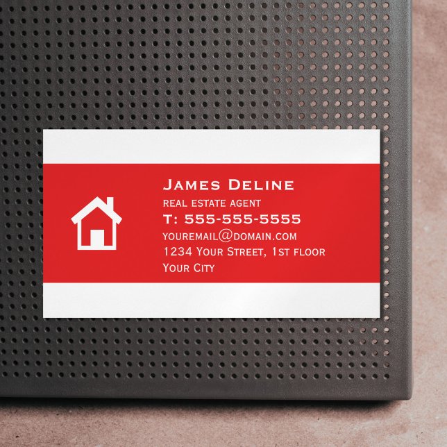 Simple Red House Real Estate Magnetic Business Card (Creator Uploaded)