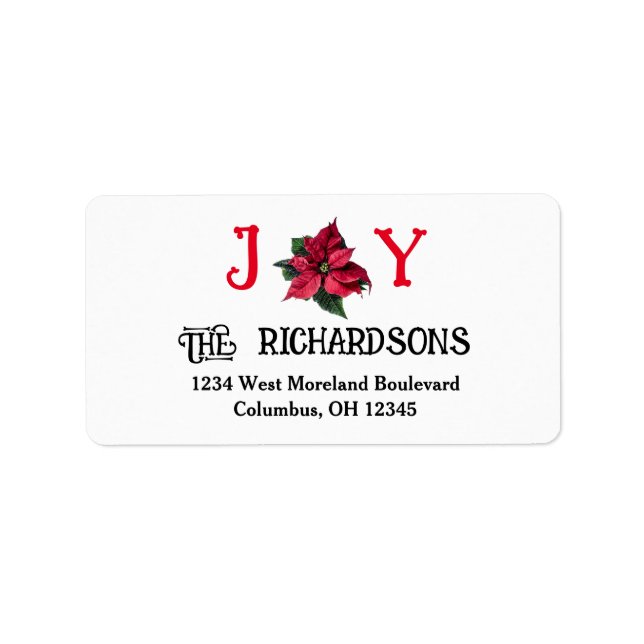 Simple Red JOY Christmas Return Address Label (Front)