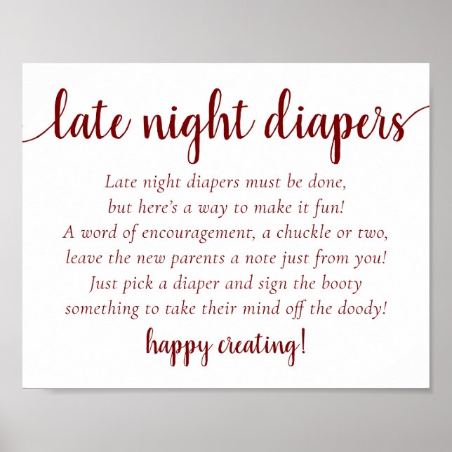 Simple Red Late Night Diapers | Candy Apple Shower Poster (Front)