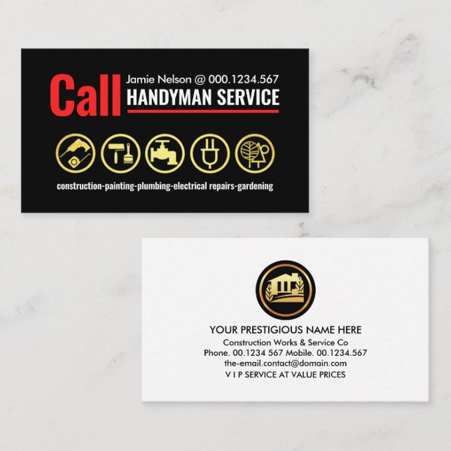 Simple Red Line Call Handyman Business Card (Front/Back)