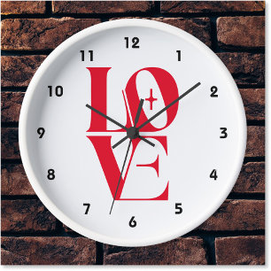 Simple Red Love Modern Typography Clock