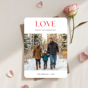 Simple Red Love Valentines Family Photo With Kids Holiday Card