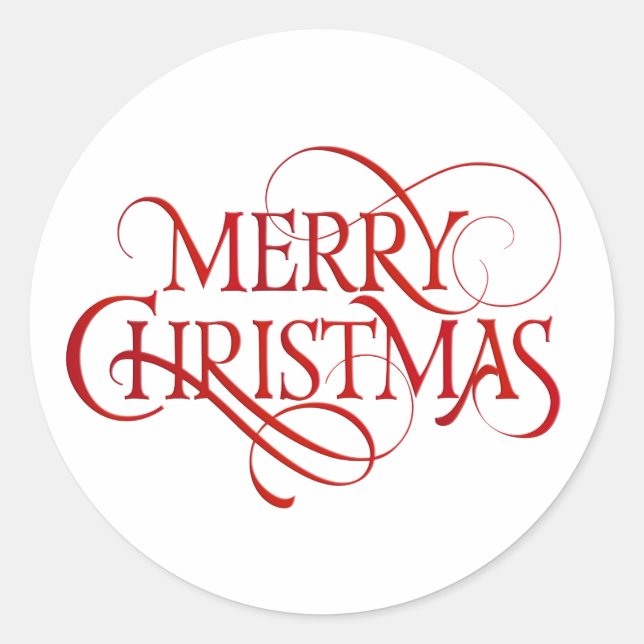 Simple Red Merry Christmas Elegant Classic Round Sticker (Front)