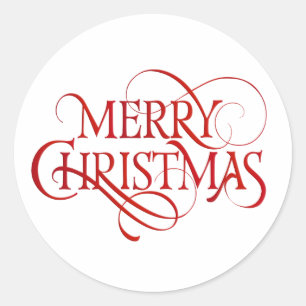 Simple Red Merry Christmas Elegant Classic Round Sticker