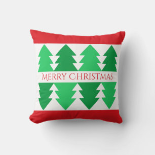 Simple Red Merry Christmas Green Tree Design Cushion