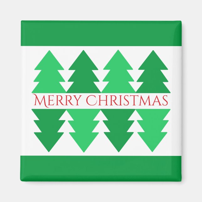 Simple Red Merry Christmas Green Tree Design Magnet (Front)