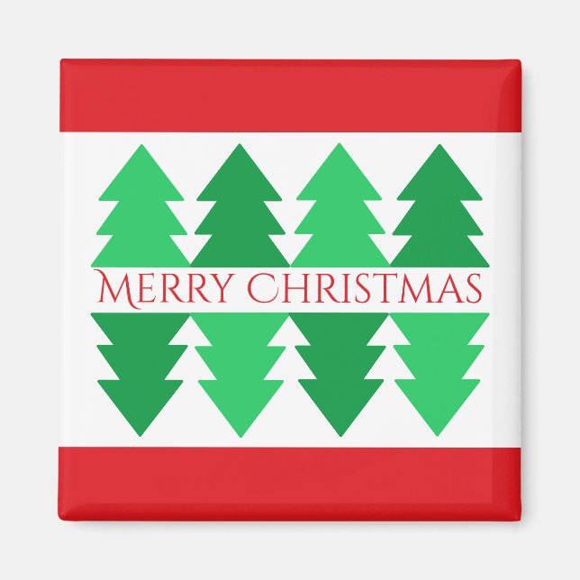 Simple Red Merry Christmas Green Tree Design Magnet (Front)