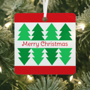 Simple Red Merry Christmas Green Tree Design Metal Tree Decoration