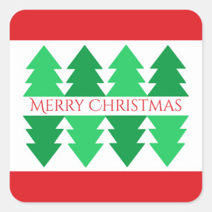 Simple Red Merry Christmas Green Tree Design Square Sticker