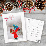 Simple Red Merry Christmas Photo White Postcard<br><div class="desc">Celebrate Christmas this year with these modern simple holiday postcards.</div>