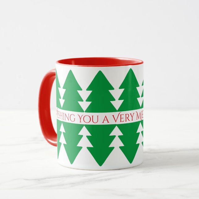 Simple Red Merry Christmas Tree Design Green Mug (Front Left)