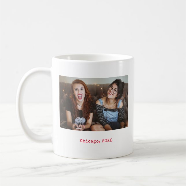 Simple Red Minimalist Photo Text Keepsake Coffee Mug (Left)