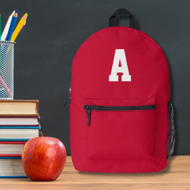 Simple Red Monogram Printed Backpack (Creator Uploaded)