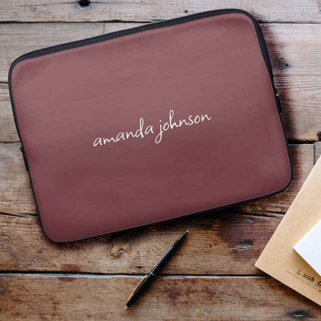 Simple Red Monogrammed Cursive Full Name Laptop Sleeve (Creator Uploaded)