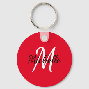 Simple Red Monogrammed Key Ring