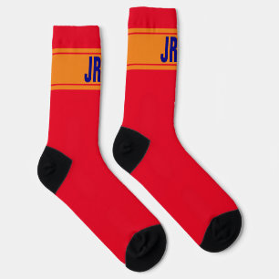 Simple Red Orange and Blue with Monogram Socks
