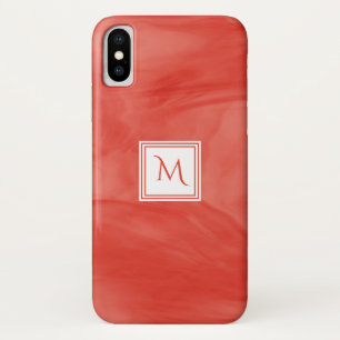 Simple Red Orange Subtle Marble Modern Monogram iPhone X Case