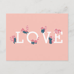 Simple Red Panda Pink LOVE Postcard