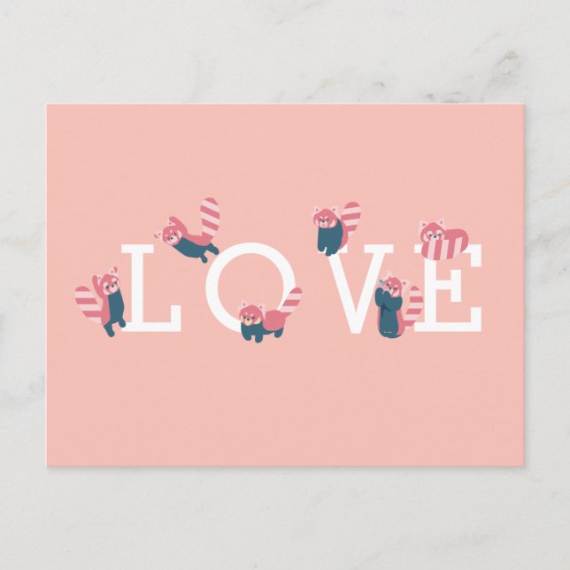 Simple Red Panda Pink LOVE Postcard (Front)